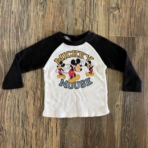 Vtg Wonderful World Of Disney Raglan Waffle Knit L/S Shirt Size 24 Months Mickey
